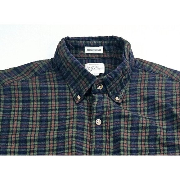 J. Crew Slim Untucked Brushed Twill Size Medium Men's Blue Green Orange Check - Picture 1 of 10